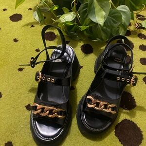 Jeffrey Campbell Black Sandals with Gold Accents